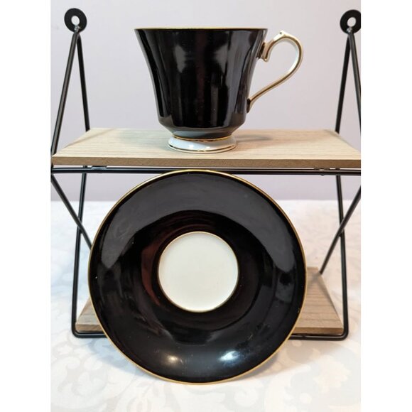 Vintage AYNSLEY Black Rose Teacup & Saucer - Picture 3 of 6